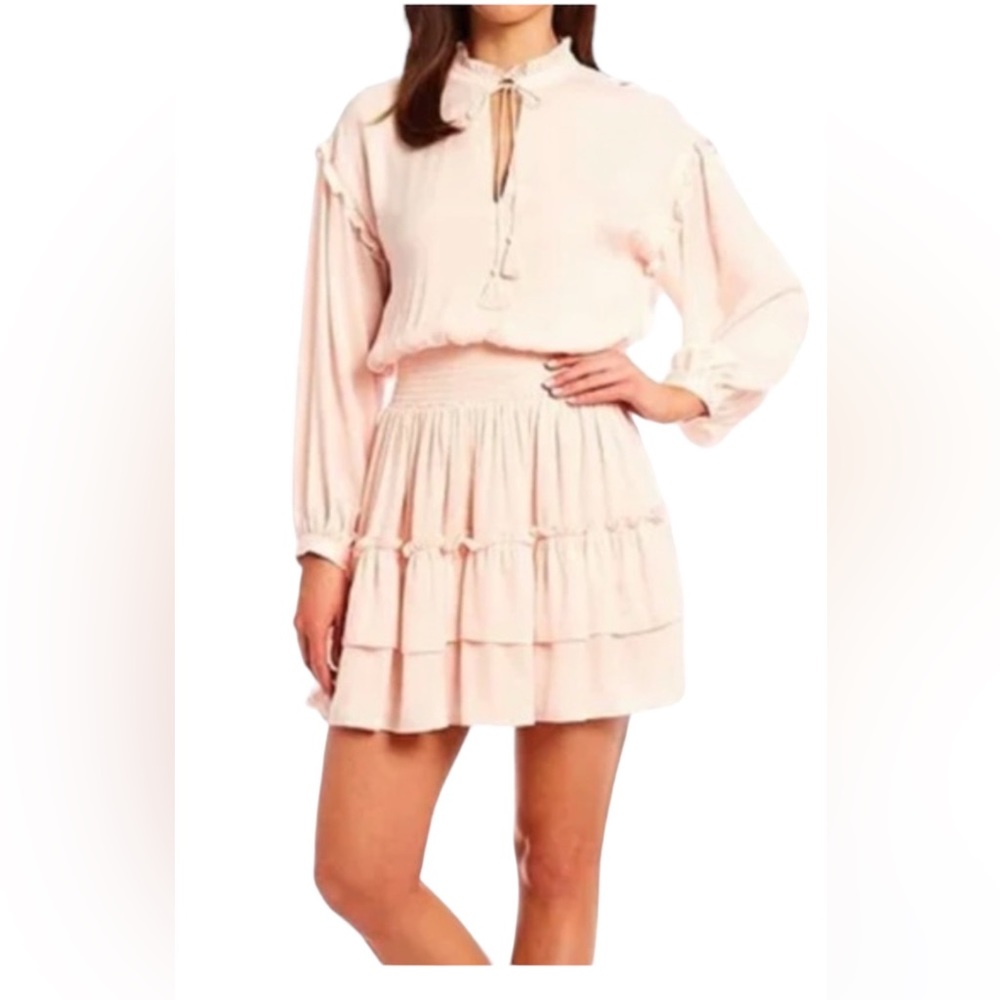 Gibson Latimer Light Pink Long Sleeve Tiered Mini Dress